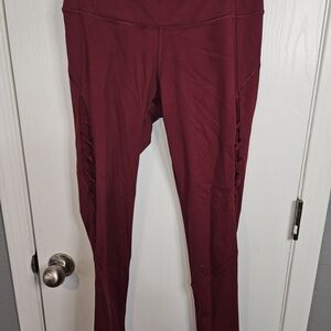 PINK Victoria's Secret Maroon Laceup Mesh Knockout Tights Leggings